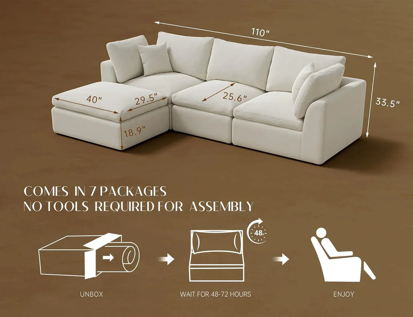 110 inch cloud sectional sofa for living room convertible L-shaped sofa 3 seater sectional sofa