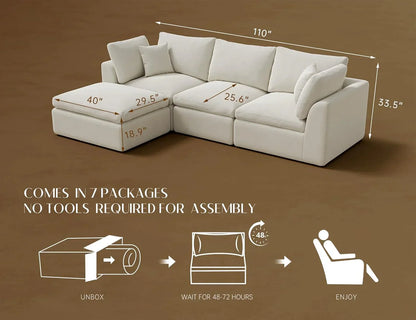 110 inch cloud sectional sofa for living room convertible L-shaped sofa 3 seater sectional sofa