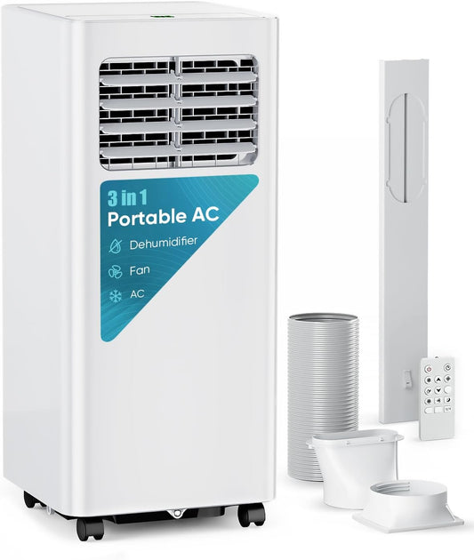 8,000 BTU Portable Air Conditioner - 3-in-1 AC Unit with Remote Control, Ultra-Quiet Cooling for Rooms up to 350 sq. ft., 24H Timer, Sleep Mode