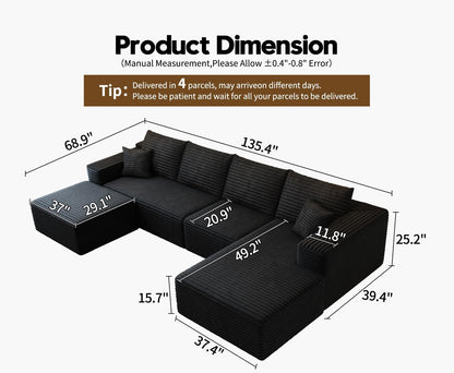 107.5" Cloud Modular Sectional Sofa Couch with L-Shape Chaise,Modern Minimalist Upholstered Couches