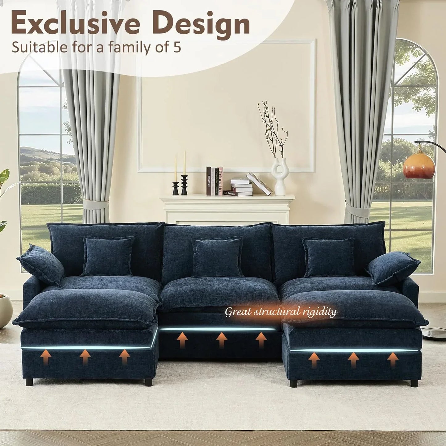 108" U-shaped sofa modular sofa three-seater comfortable cloud sofa