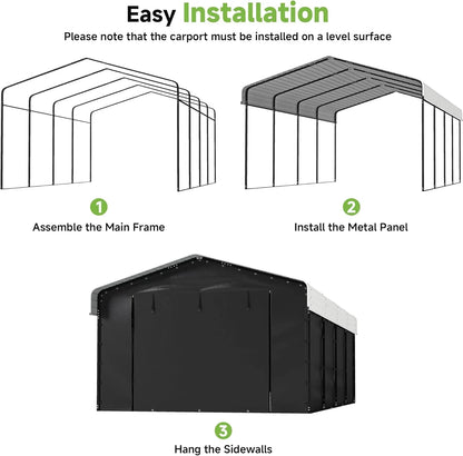 10'x15' Heavy Duty Metal Carport Outdoor Garage Car Shelter Shade with Heavier Frame