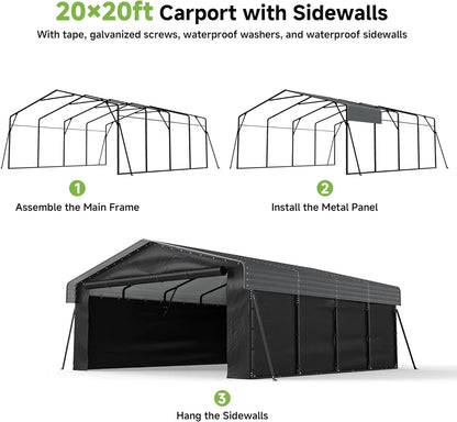 10'x15' Heavy Duty Metal Carport Outdoor Garage Car Shelter Shade with Heavier Frame