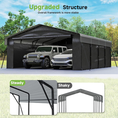 10'x15' Heavy Duty Metal Carport Outdoor Garage Car Shelter Shade with Heavier Frame