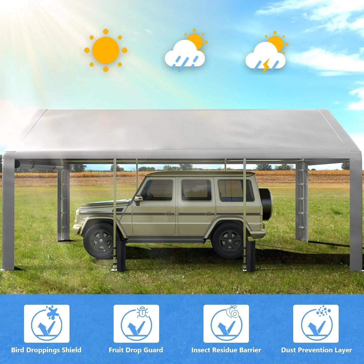 6x8 ft Heavy Duty Carport Tent Portable Garage Removable Side Walls Four Seasons Tarpaulin