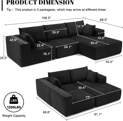 108-inch modular sofa cloud modular sofa with deep seat and reclining chair upholstered sofa