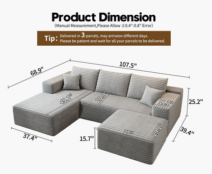 107.5" Cloud Modular Sectional Sofa Couch with L-Shape Chaise,Modern Minimalist Upholstered Couches
