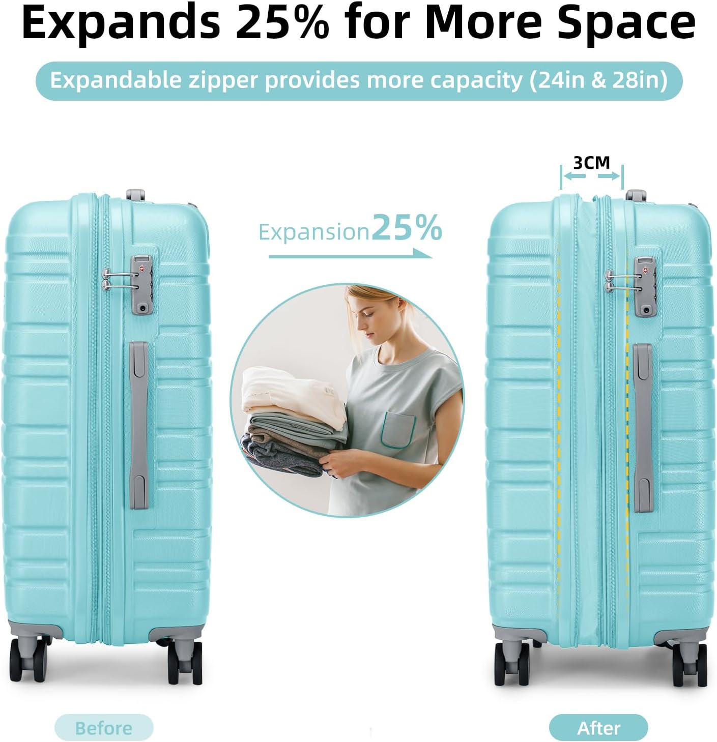 6-piece luggage set, expandable hardshell suitcase set with spinner wheels, lightweight rolling luggage set