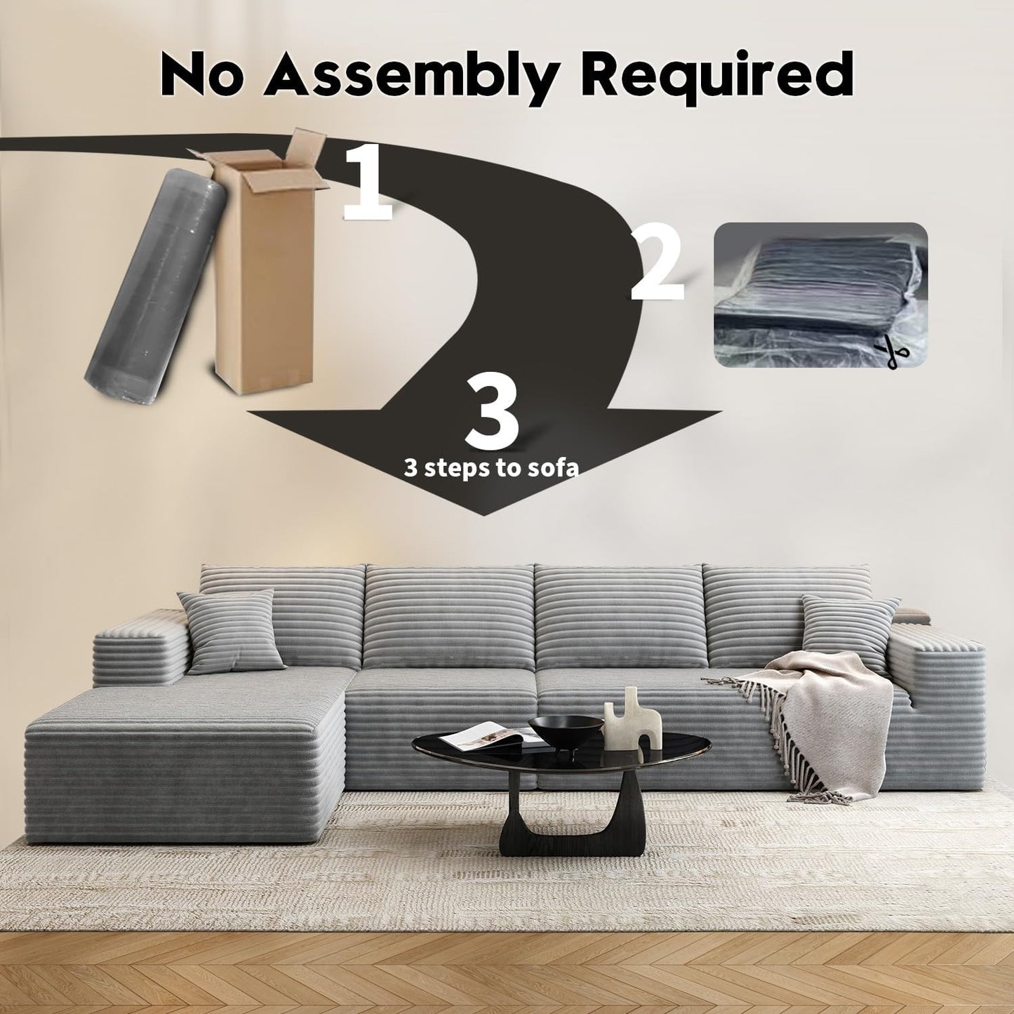 107.5" Cloud Modular Sectional Sofa Couch with L-Shape Chaise,Modern Minimalist Upholstered Couches