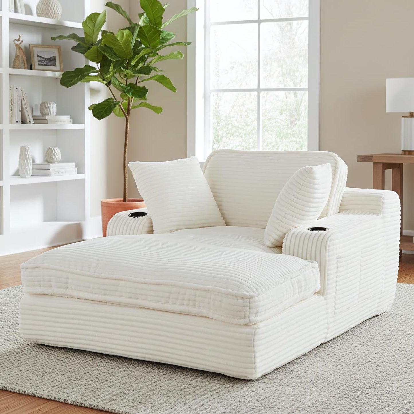 67" Oversized Chaise Lounge Chair Indoor Soft Boneless Cloud Couch with 3 Pillows 4 Side Pockets