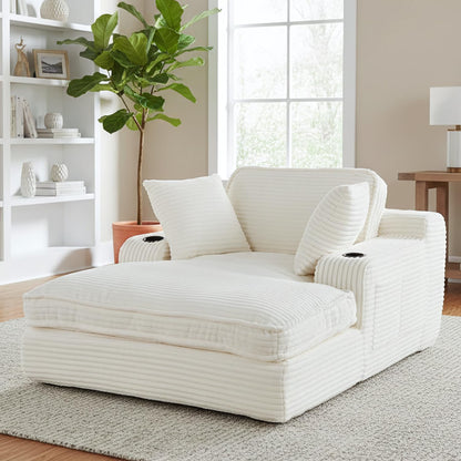 67" Oversized Chaise Lounge Chair Indoor Soft Boneless Cloud Couch with 3 Pillows 4 Side Pockets