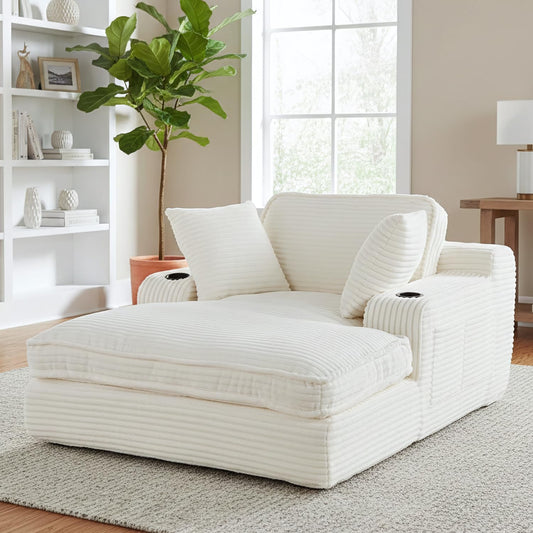 67" Oversized Chaise Lounge Chair Indoor Soft Boneless Cloud Couch with 3 Pillows 4 Side Pockets