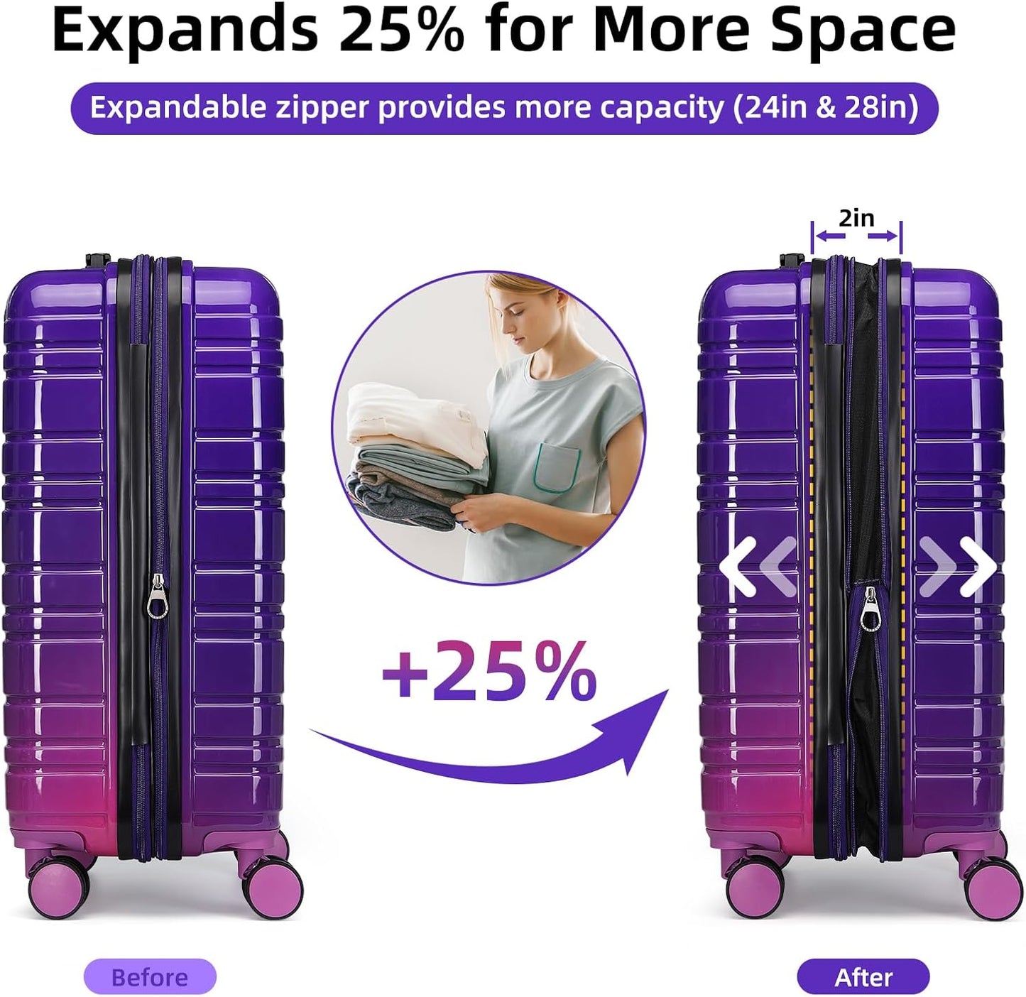 6-piece luggage set, expandable hardshell suitcase set with spinner wheels, lightweight rolling luggage set