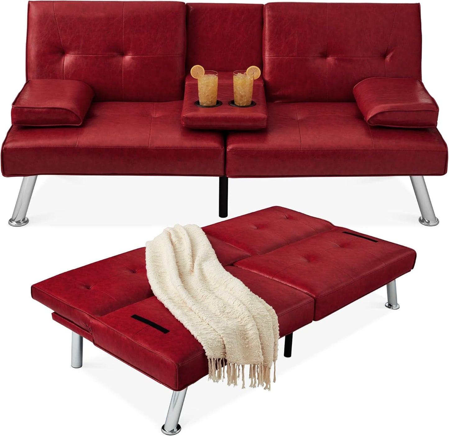 Best Choice Products Faux Leather Upholstered Modern Convertible Futon Adjustable Folding
