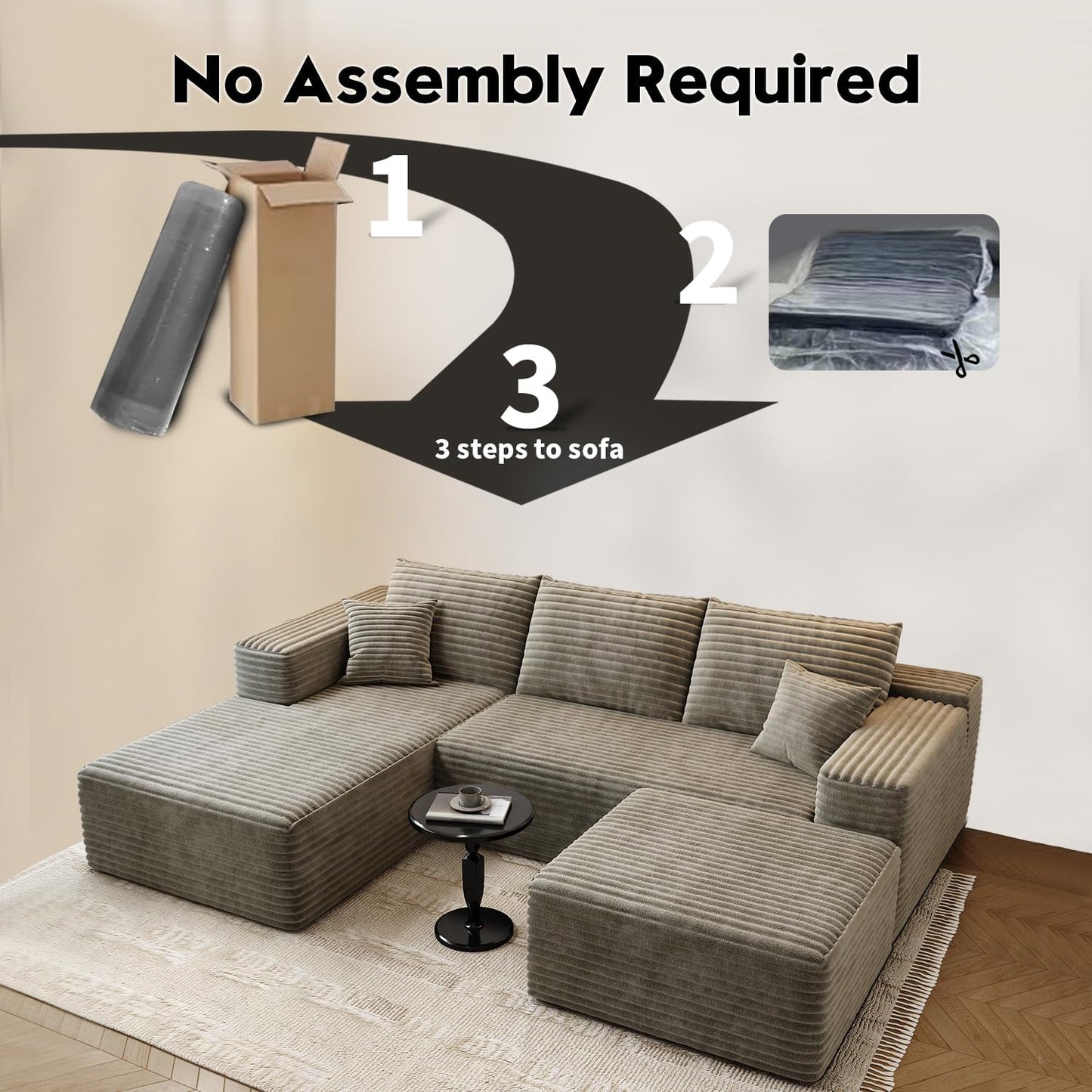 107.5 inch Cloud Modular Sectional Sofa with L-Shaped Chaise Lounge, Modern Minimalist Upholstered Sofa Deep Seating Corner Sofa