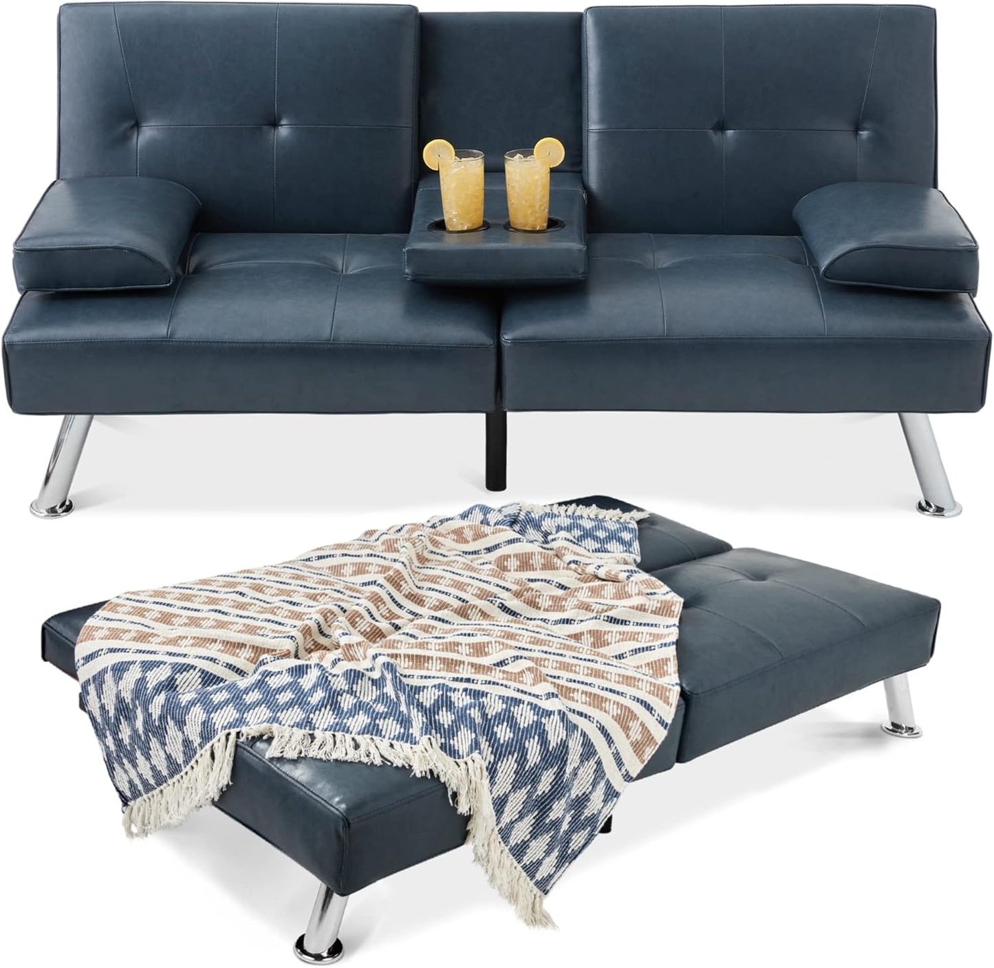 Best Choice Products Faux Leather Upholstered Modern Convertible Futon Adjustable Folding