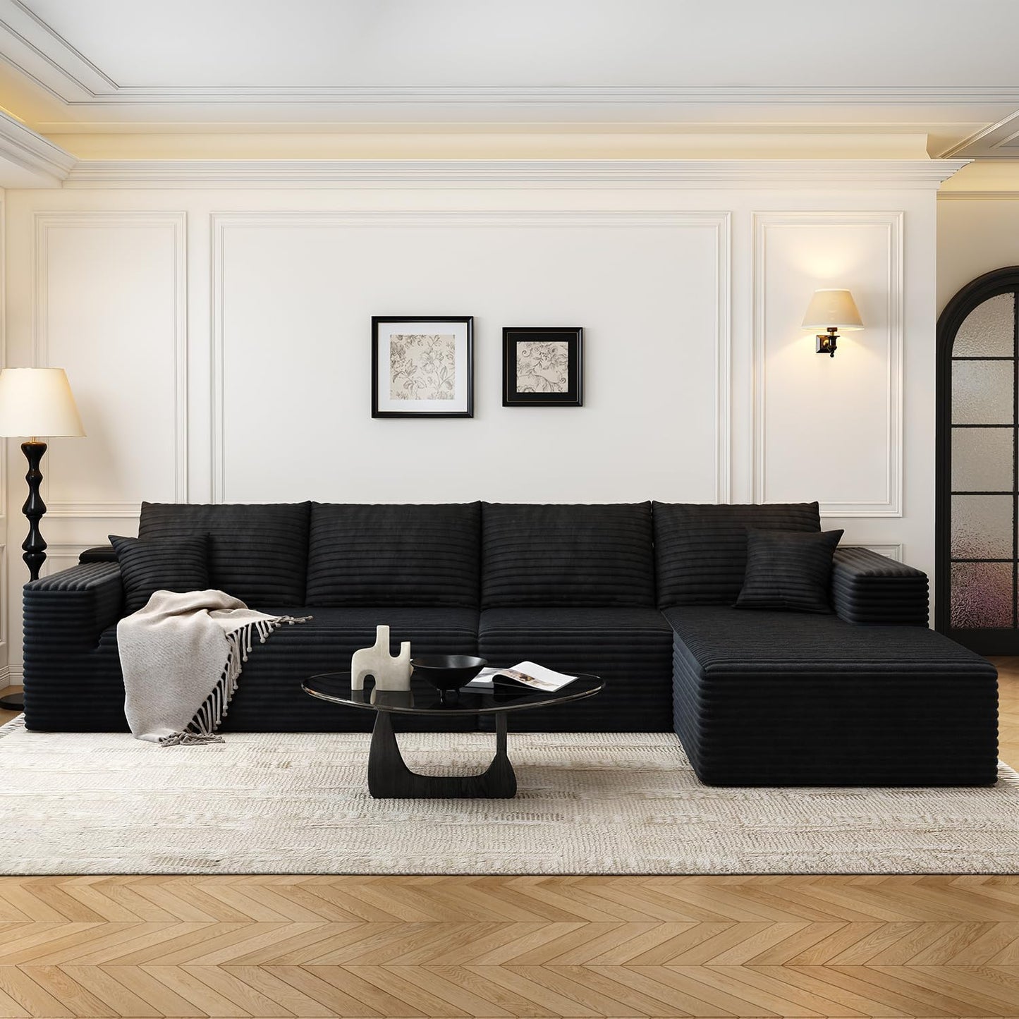 107.5 inch Cloud Modular Sectional Sofa with L-Shaped Chaise Lounge, Modern Minimalist Upholstered Sofa Deep Seating Corner Sofa