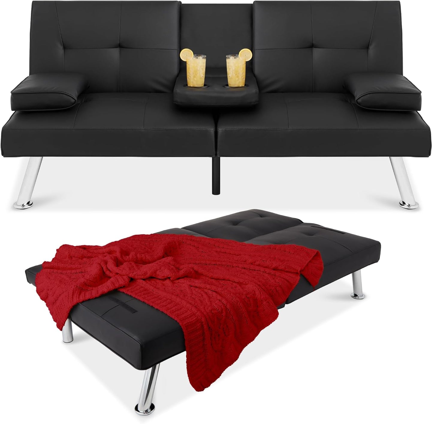 Best Choice Products Faux Leather Upholstered Modern Convertible Futon Adjustable Folding