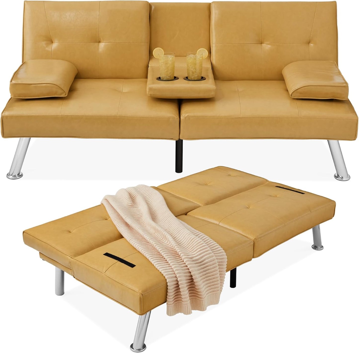 Best Choice Products Faux Leather Upholstered Modern Convertible Futon Adjustable Folding