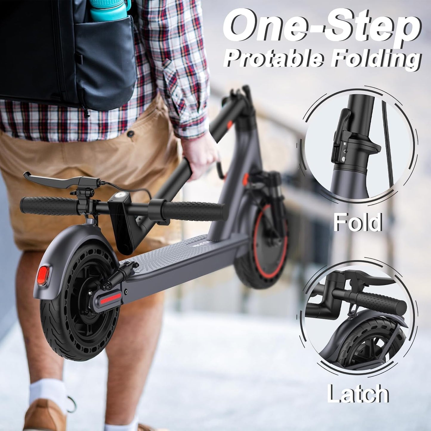Electric Scooter, 350W/500W Powerful Motor, 8.5"/10" Solid Tires, 19/22Mph, 28/21/12 Miles Range,Dual Braking
