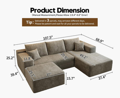107.5" Cloud Modular Sectional Sofa Couch with L-Shape Chaise,Modern Minimalist Upholstered Couches