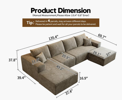 107.5 inch Cloud Modular Sectional Sofa with L-Shaped Chaise Lounge, Modern Minimalist Upholstered Sofa Deep Seating Corner Sofa