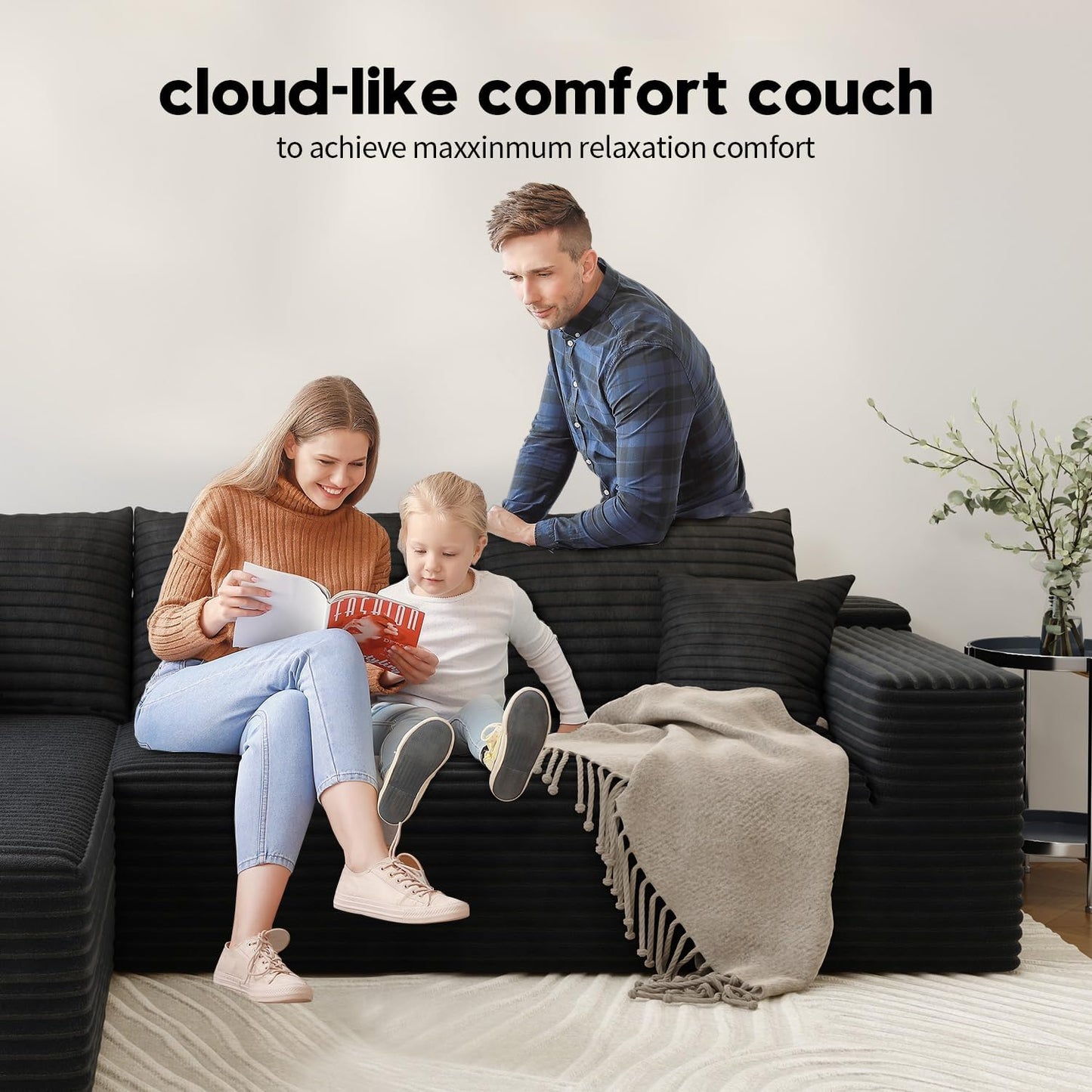 107.5" Cloud Modular Sectional Sofa Couch with L-Shape Chaise,Modern Minimalist Upholstered Couches