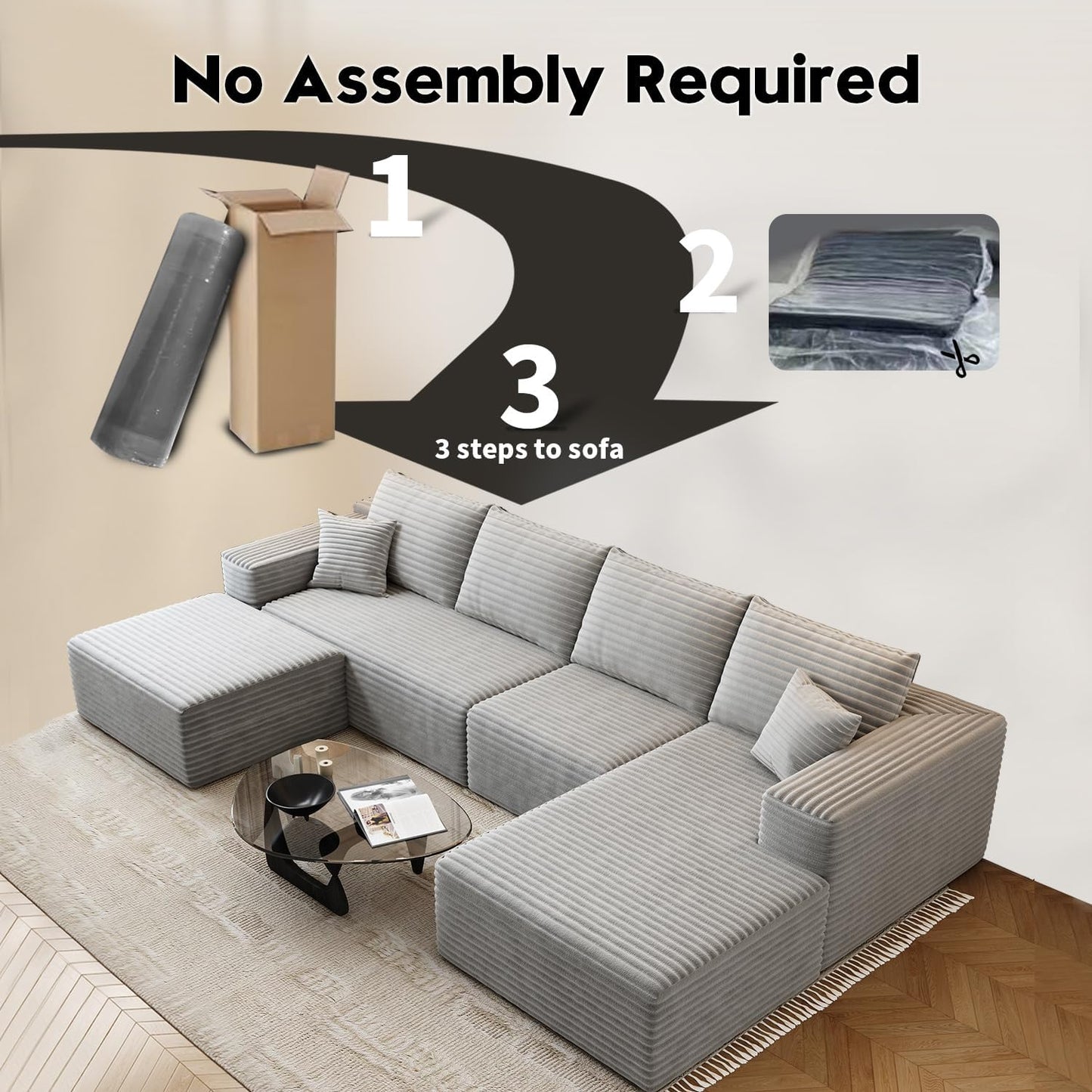 107.5" Cloud Modular Sectional Sofa Couch with L-Shape Chaise,Modern Minimalist Upholstered Couches