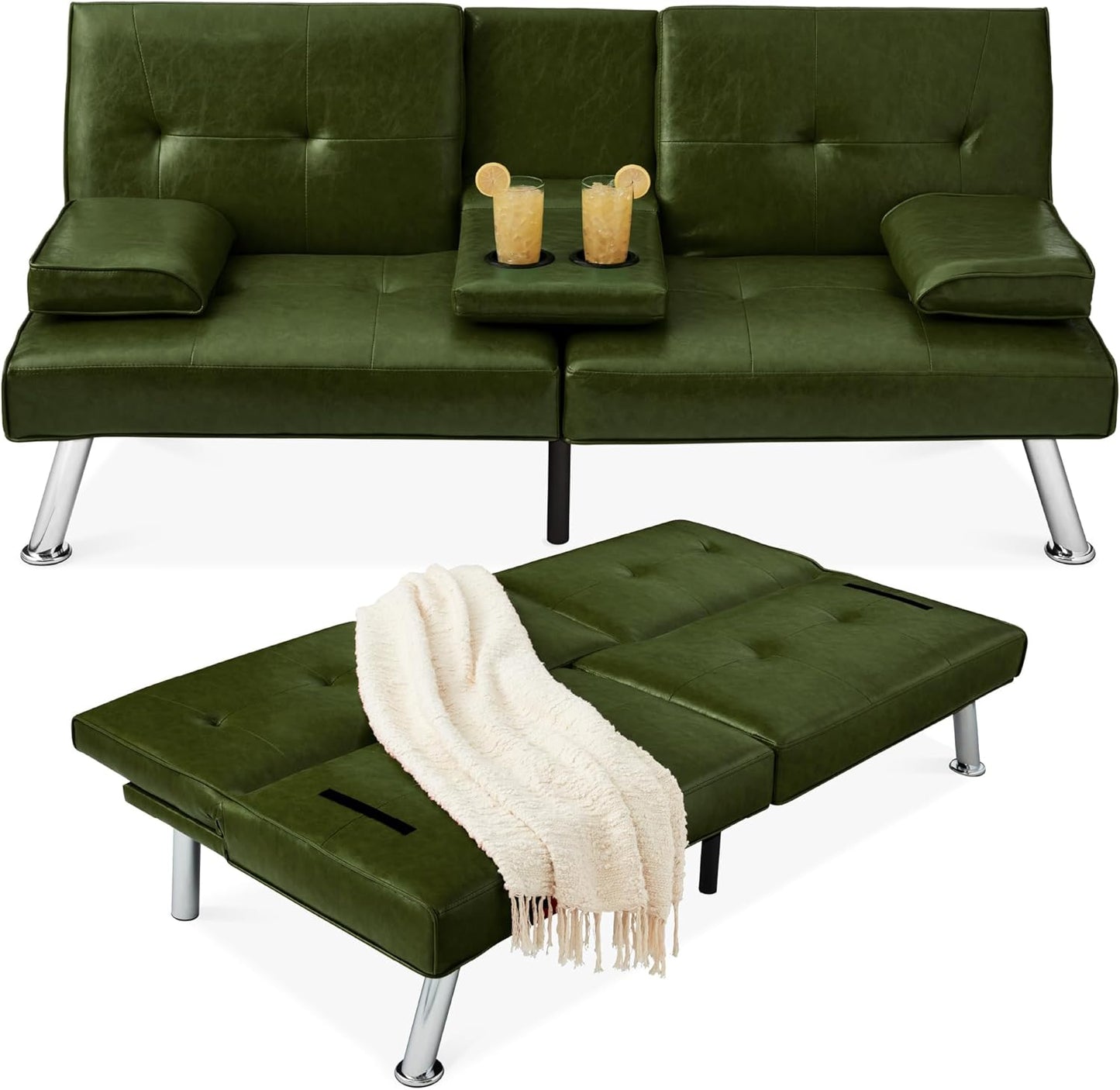 Best Choice Products Faux Leather Upholstered Modern Convertible Futon Adjustable Folding