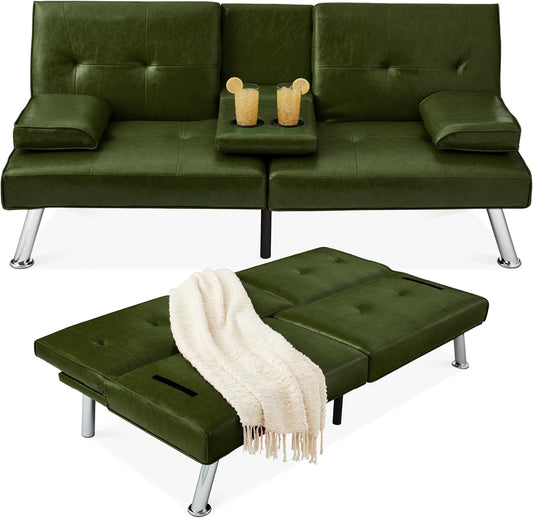 Best Choice Products Faux Leather Upholstered Modern Convertible Futon, Adjustable Folding Sofa Bed