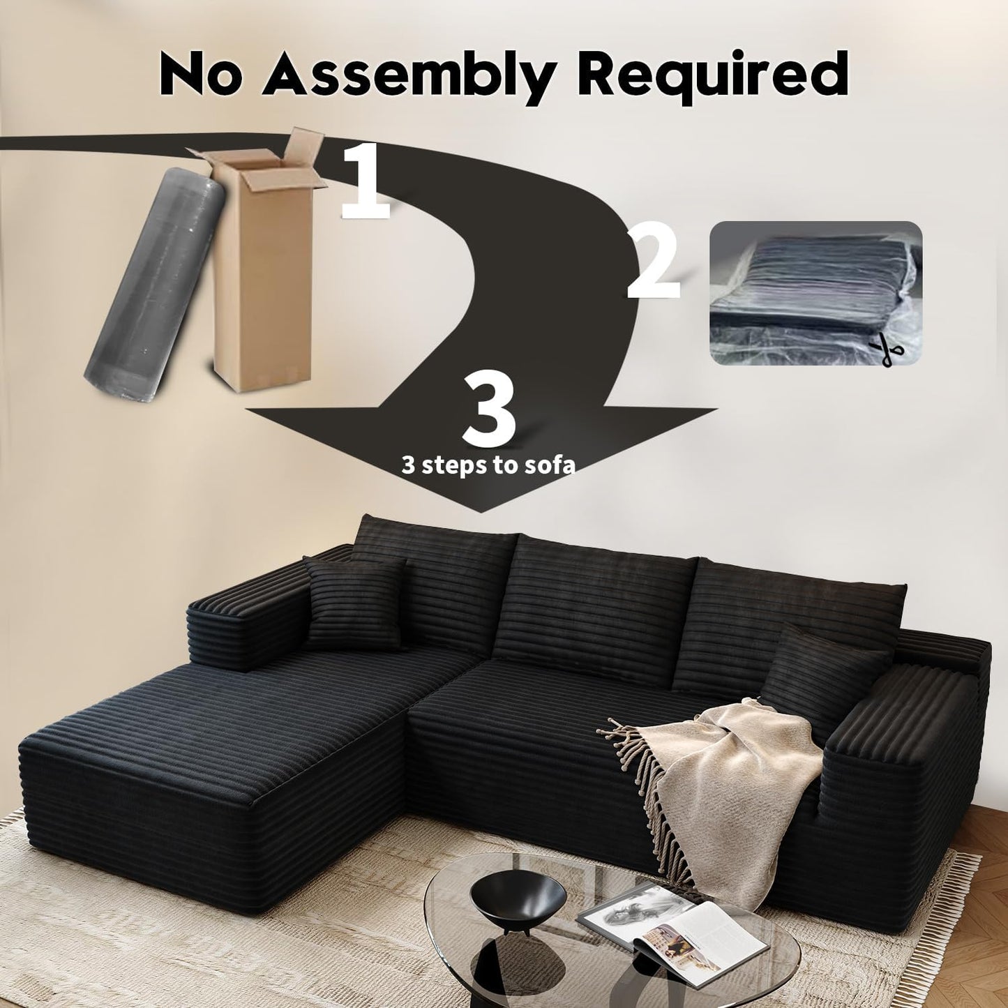 107.5" Cloud Modular Sectional Sofa Couch with L-Shape Chaise,Modern Minimalist Upholstered Couches