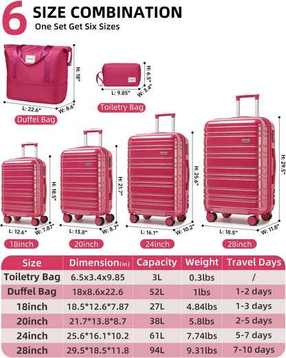 6-piece luggage set, expandable hardshell suitcase set with spinner wheels, lightweight rolling luggage set