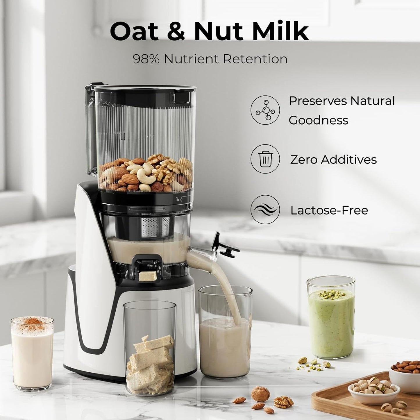 EanOruus Juicer Machines, 3 in 1 Cold Press Juicer with Extra Large Chute 100 oz Large Capacity