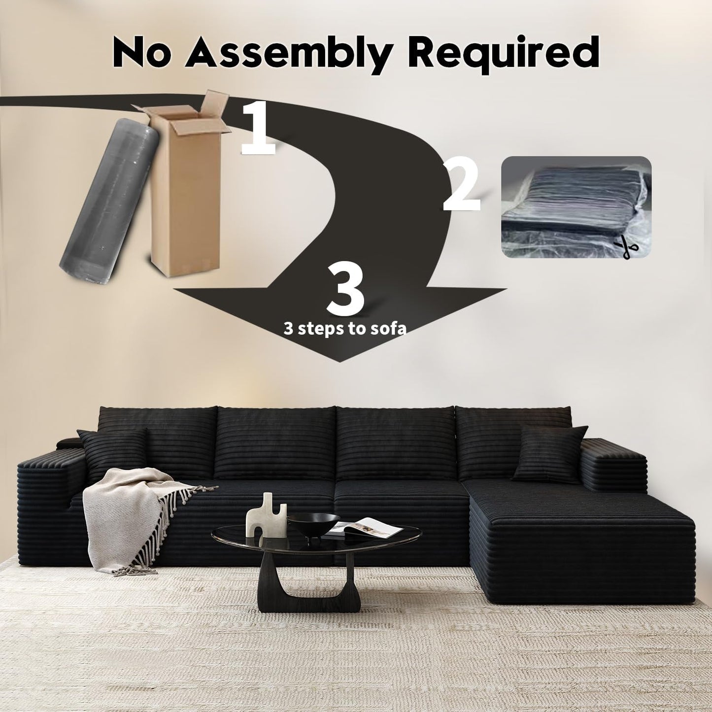 107.5 inch Cloud Modular Sectional Sofa with L-Shaped Chaise Lounge, Modern Minimalist Upholstered Sofa Deep Seating Corner Sofa