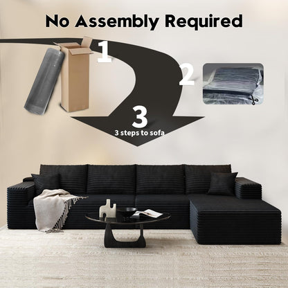 107.5 inch Cloud Modular Sectional Sofa with L-Shaped Chaise Lounge, Modern Minimalist Upholstered Sofa Deep Seating Corner Sofa