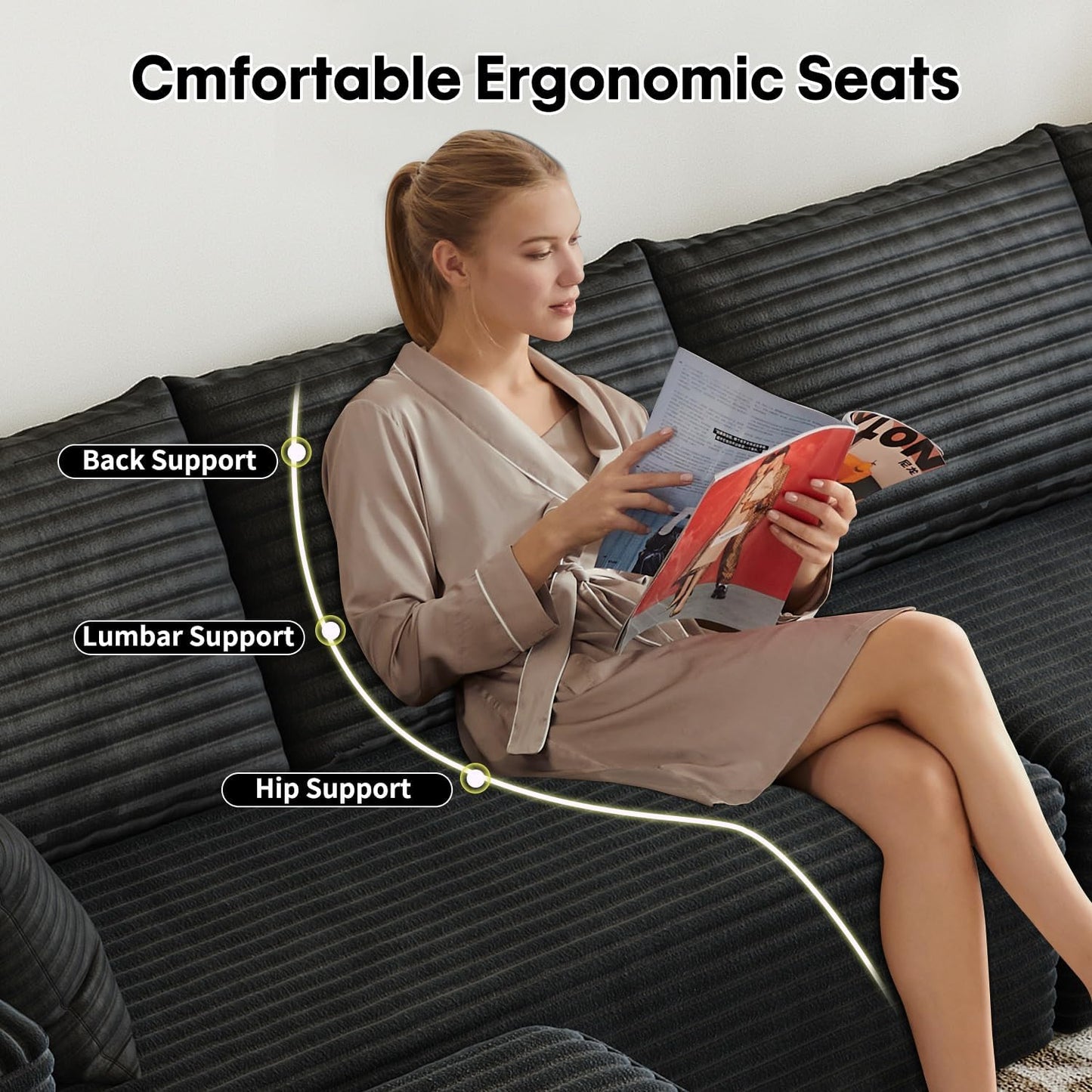 107.5 inch Cloud Modular Sectional Sofa with L-Shaped Chaise Lounge, Modern Minimalist Upholstered Sofa Deep Seating Corner Sofa
