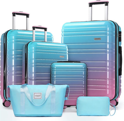 6-piece luggage set, expandable hardshell suitcase set with spinner wheels, lightweight rolling luggage set