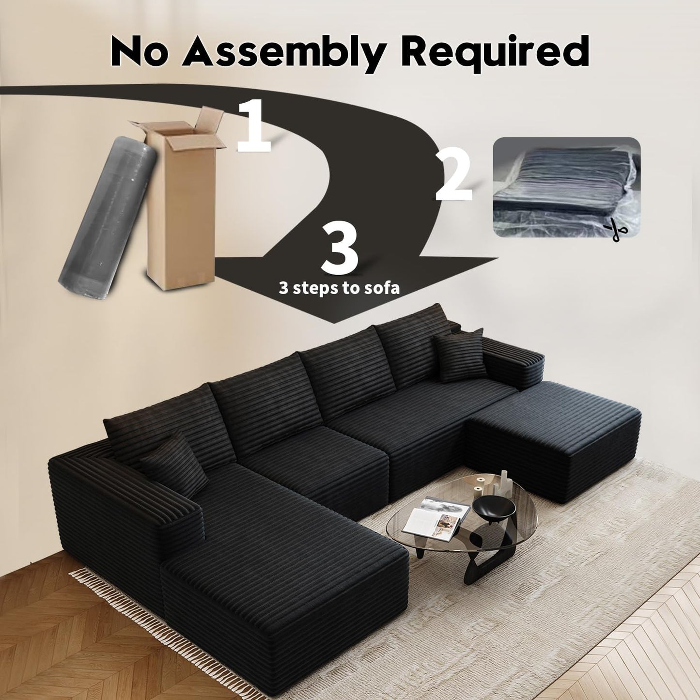 107.5 inch Cloud Modular Sectional Sofa with L-Shaped Chaise Lounge, Modern Minimalist Upholstered Sofa Deep Seating Corner Sofa