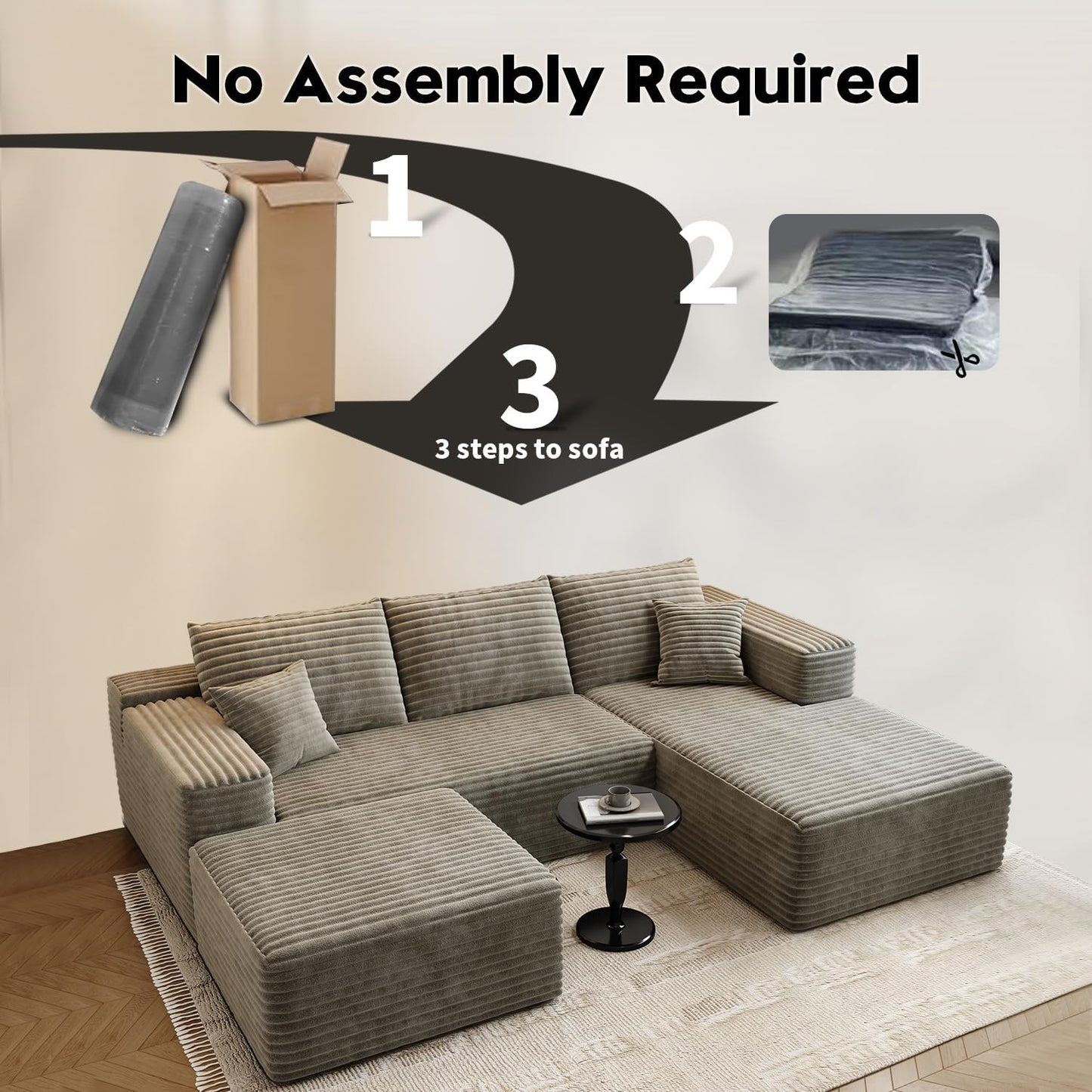107.5 inch Cloud Modular Sectional Sofa with L-Shaped Chaise Lounge, Modern Minimalist Upholstered Sofa Deep Seating Corner Sofa