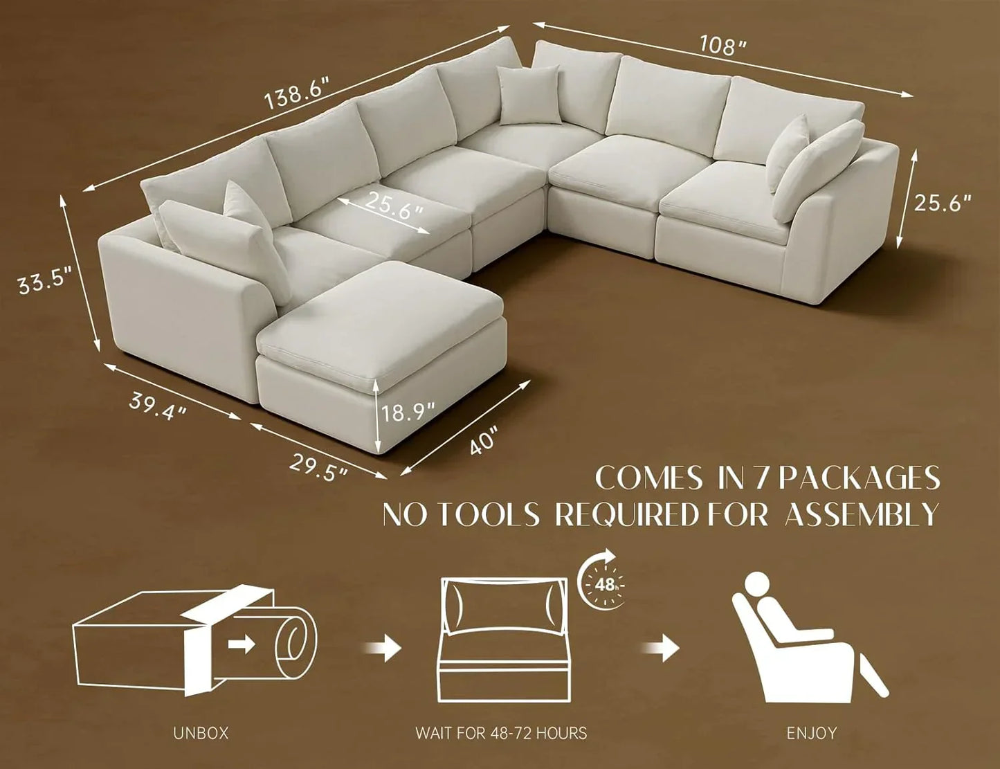 110 inch cloud sectional sofa for living room convertible L-shaped sofa 3 seater sectional sofa