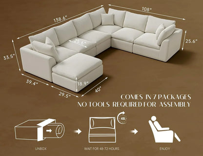 110 inch cloud sectional sofa for living room convertible L-shaped sofa 3 seater sectional sofa