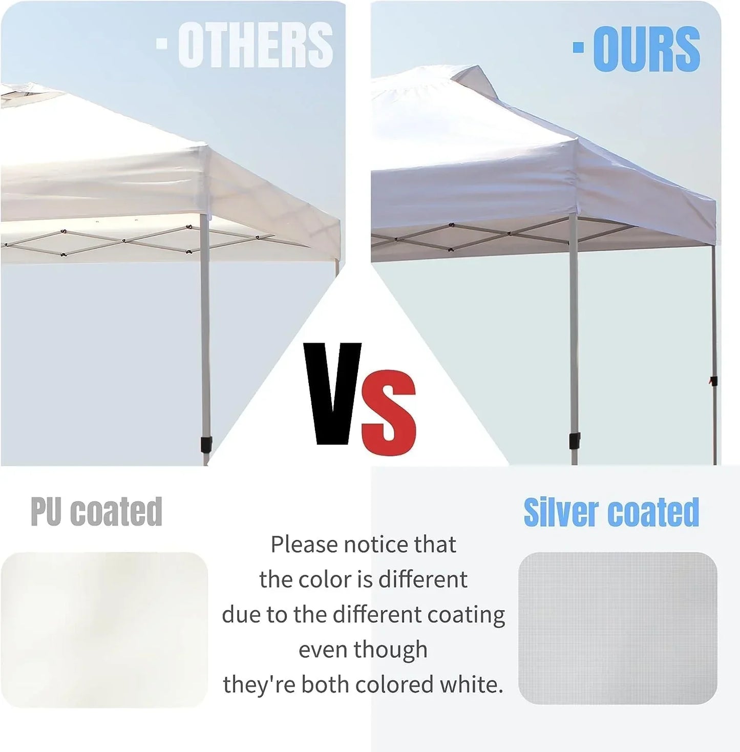 10x10 Pop-Up Awning One-Click Installation Beach Tent Outdoor Sunshade Silver Coated Top