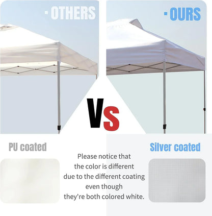 10x10 Pop-Up Awning One-Click Installation Beach Tent Outdoor Sunshade Silver Coated Top
