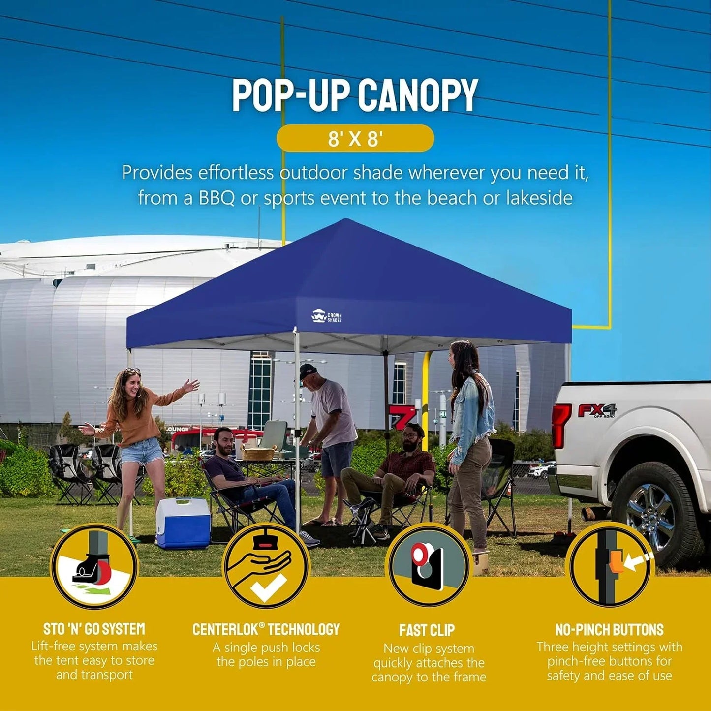 10x10 Pop-Up Awning One-Click Installation Beach Tent Outdoor Sunshade Silver Coated Top