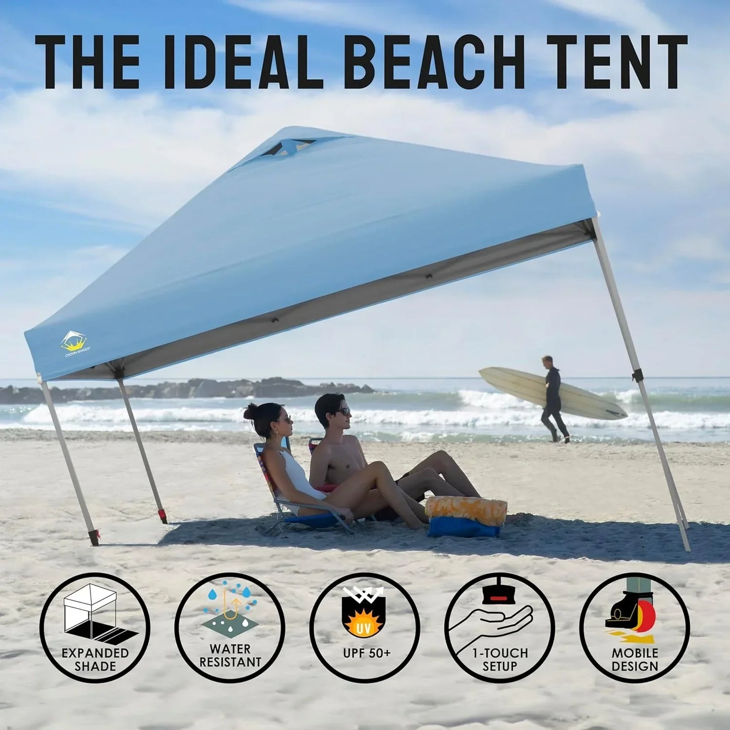 10x10 Pop-Up Awning One-Click Installation Beach Tent Outdoor Sunshade Silver Coated Top