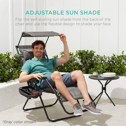 Best Choice Products Folding Zero Gravity Recliner Patio Lounge Chair Adjustable Canopy Shade
