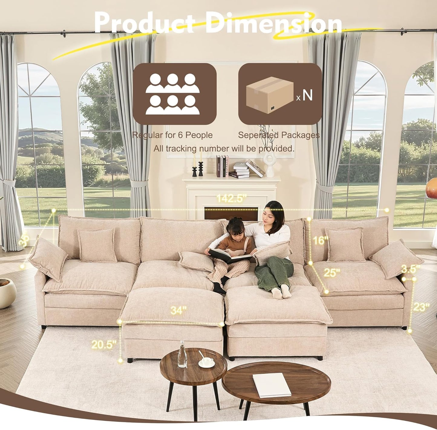 108" U-shaped sofa modular sofa Comfortable cloud sofa