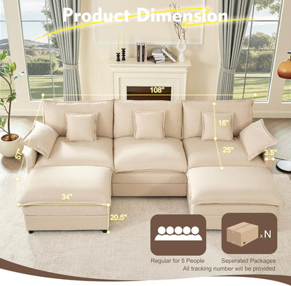 108 Inch U Shape Sofa Sectional Sofa Comfortable Cloud Sofa with Removable Footstool