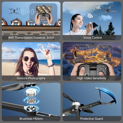 Adult drone with camera, 4K brushless motor drone, suitable for children beginners, FPV foldable remote control quadcopter