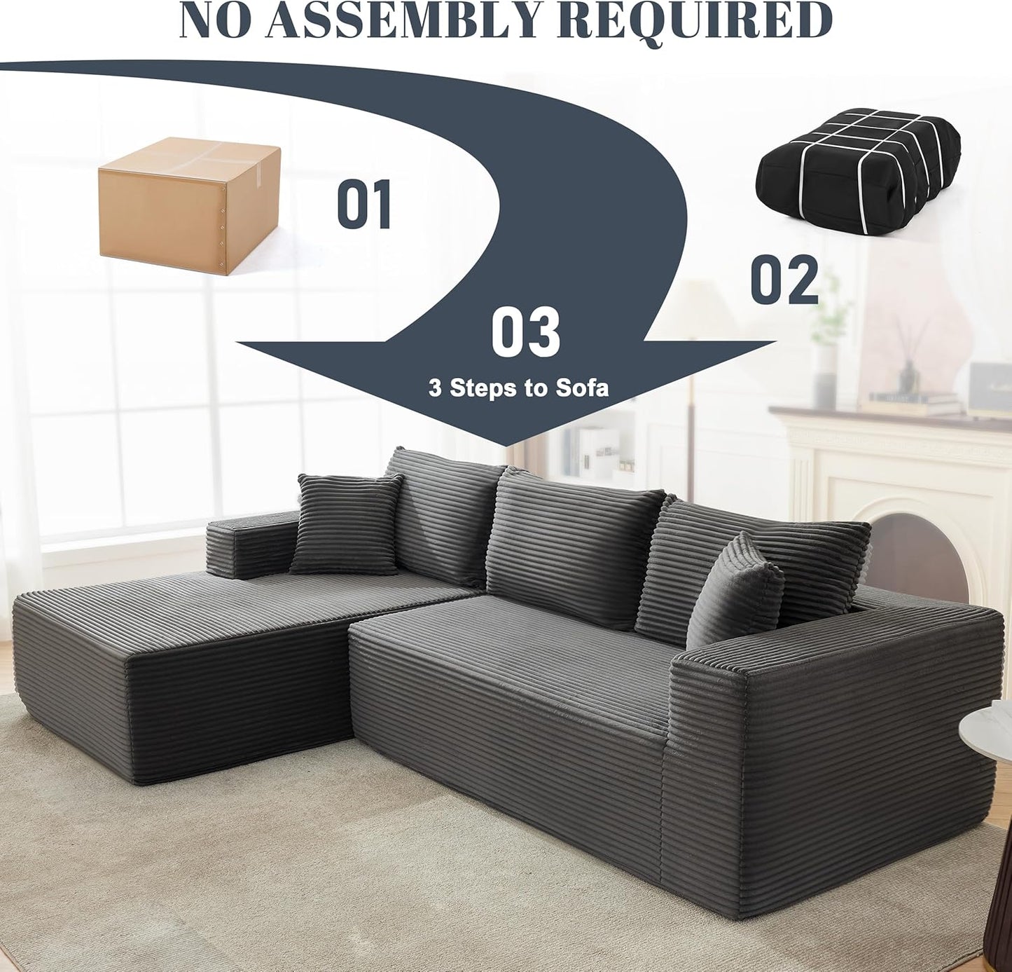 110-inch cloud sofa boneless sofa in the living room modular sofa with deep seats